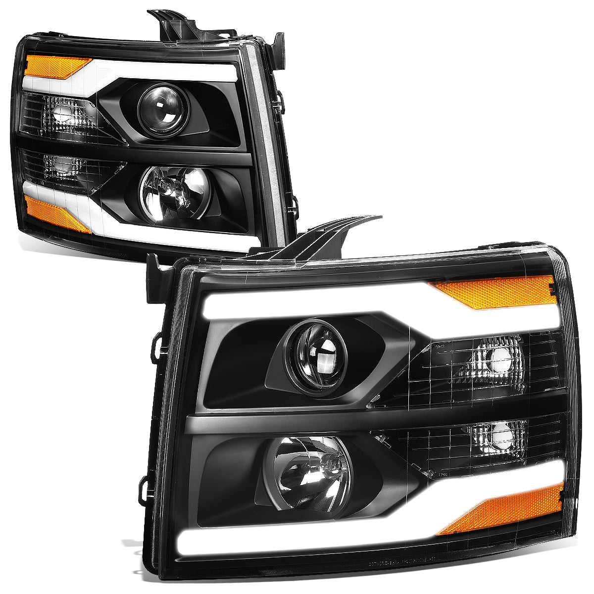 DNA Motoring, 07-14 Chevy Silverado 1500 2500 3500 HD Dual LED DRL Projector Headlights