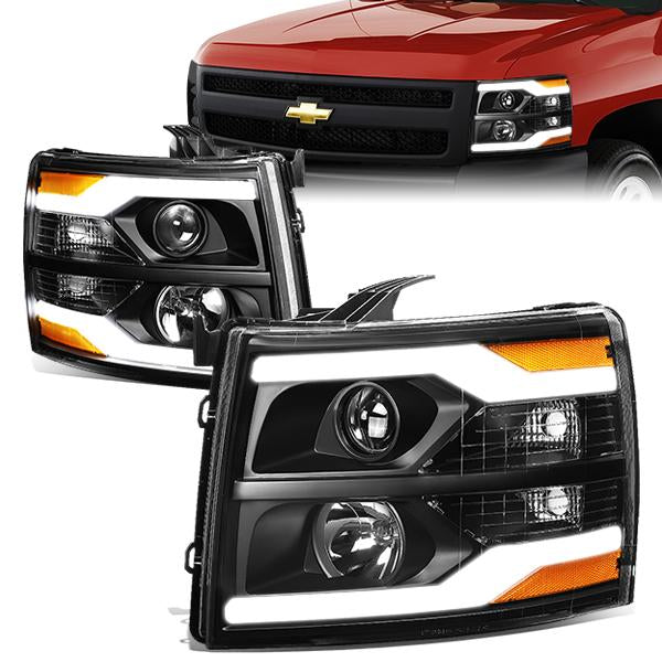 DNA Motoring, 07-14 Chevy Silverado 1500 2500 3500 HD Dual LED DRL Projector Headlights