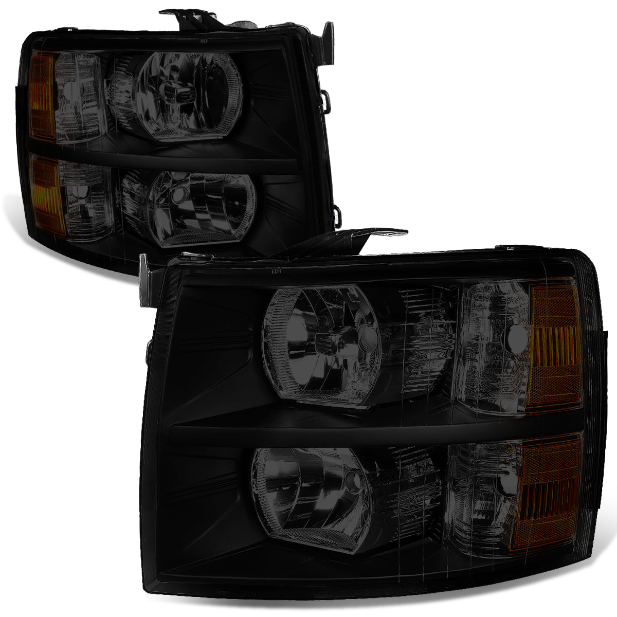 DNA Motoring, 07-14 Chevy Silverado 1500 2500 3500 HD Headlights - Tinted Housing Amber Corner