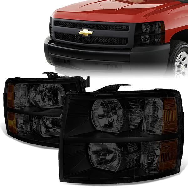 DNA Motoring, 07-14 Chevy Silverado 1500 2500 3500 HD Headlights - Tinted Housing Amber Corner