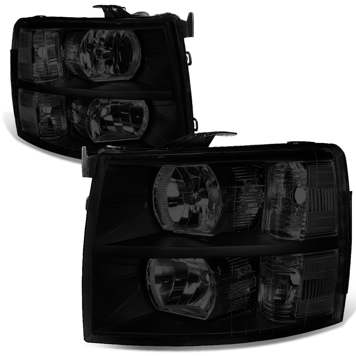 DNA Motoring, 07-14 Chevy Silverado 1500 2500 3500 HD Headlights - Tinted Housing Clear Corner