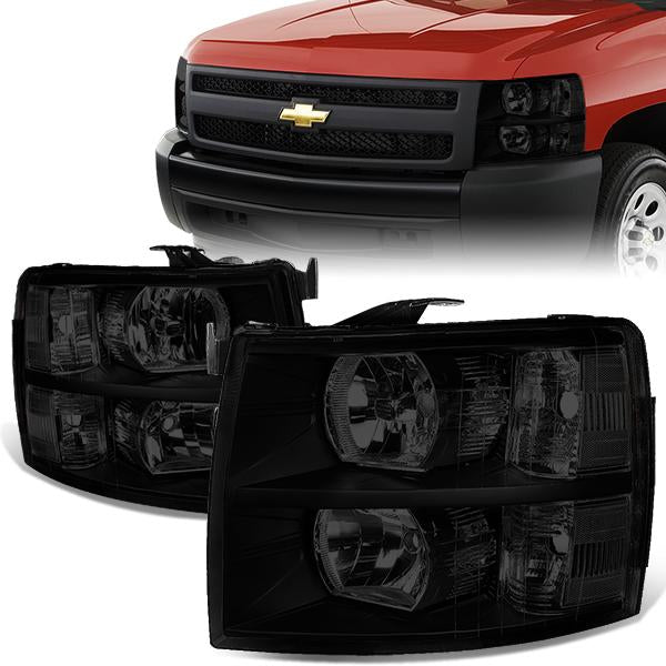 DNA Motoring, 07-14 Chevy Silverado 1500 2500 3500 HD Headlights - Tinted Housing Clear Corner