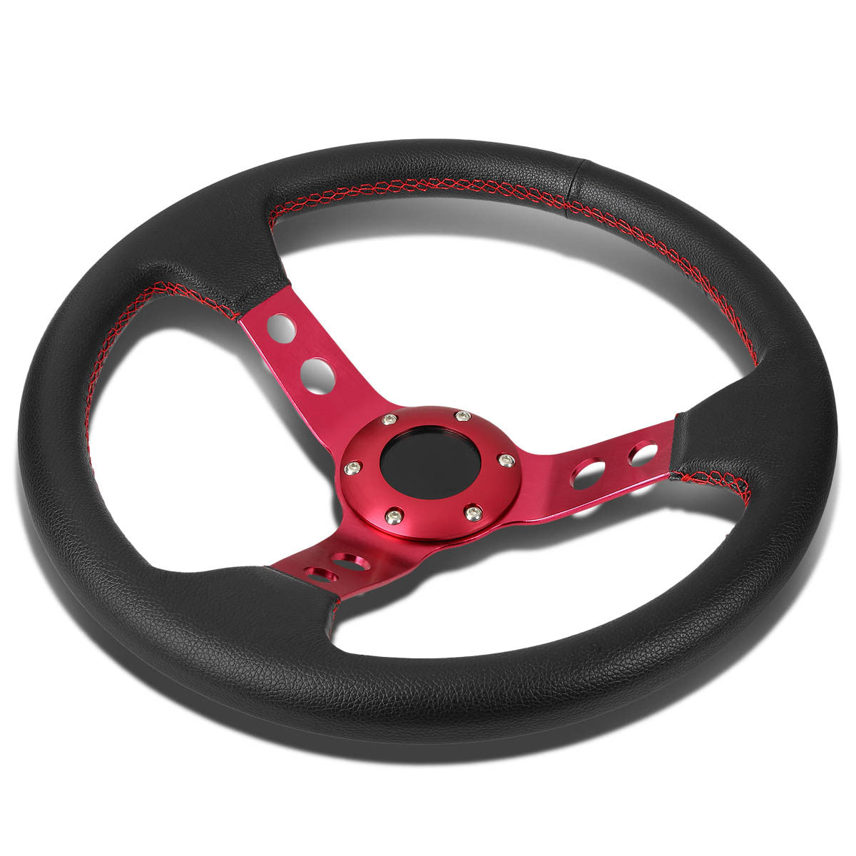 J2 Engineering, 345mm Aluminum 3 in. Deep Dish Spoke Leather Grip Steering Wheel