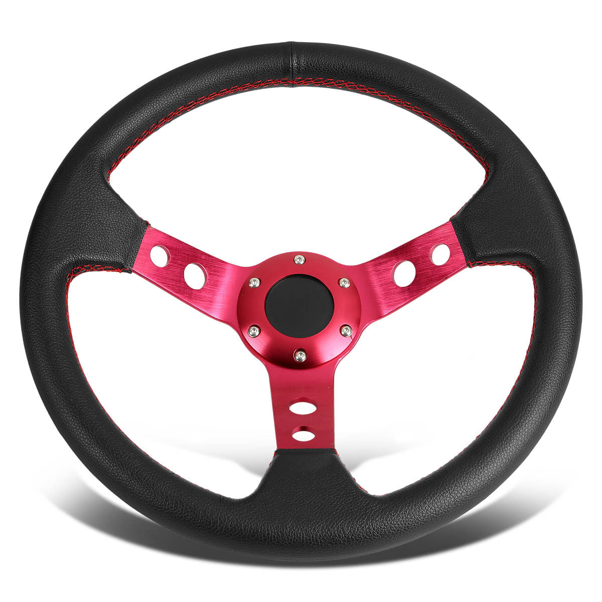 J2 Engineering, 345mm Aluminum 3 in. Deep Dish Spoke Leather Grip Steering Wheel