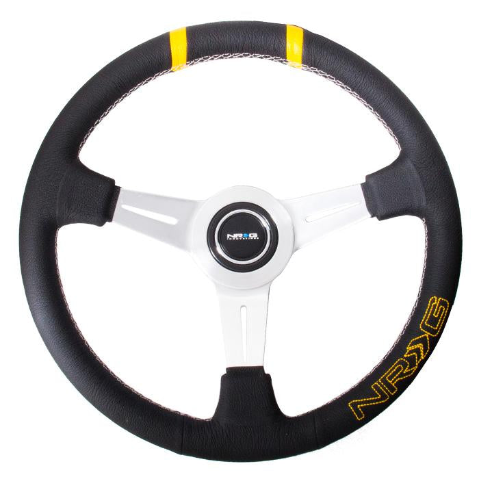 NRG Innovations, 360mm Leather Steering Wheel w/Double Center Mark - ST-028BK-Y