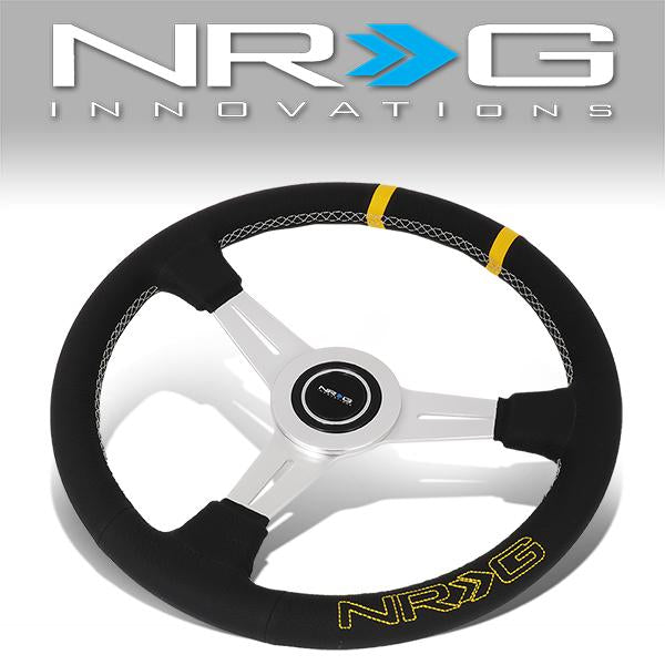 NRG Innovations, 360mm Leather Steering Wheel w/Double Center Mark - ST-028BK-Y