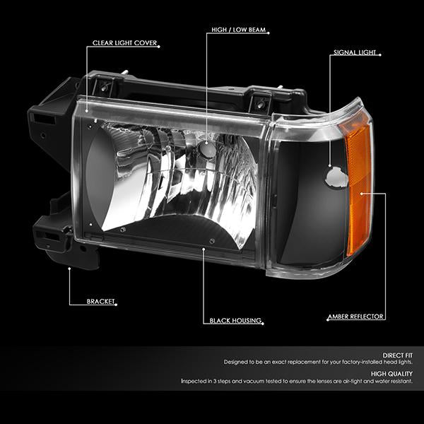 Nuvision Lighting, 87-91 Ford F150 F250 F350 Bronco Headlights - Black Housing Amber Corner