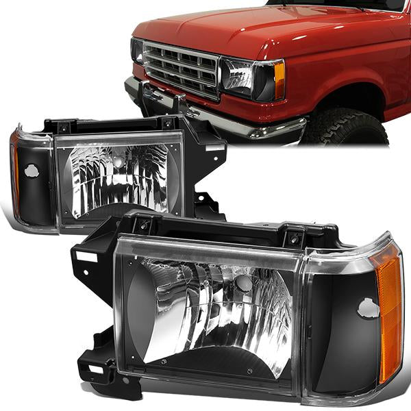 Nuvision Lighting, 87-91 Ford F150 F250 F350 Bronco Headlights - Black Housing Amber Corner