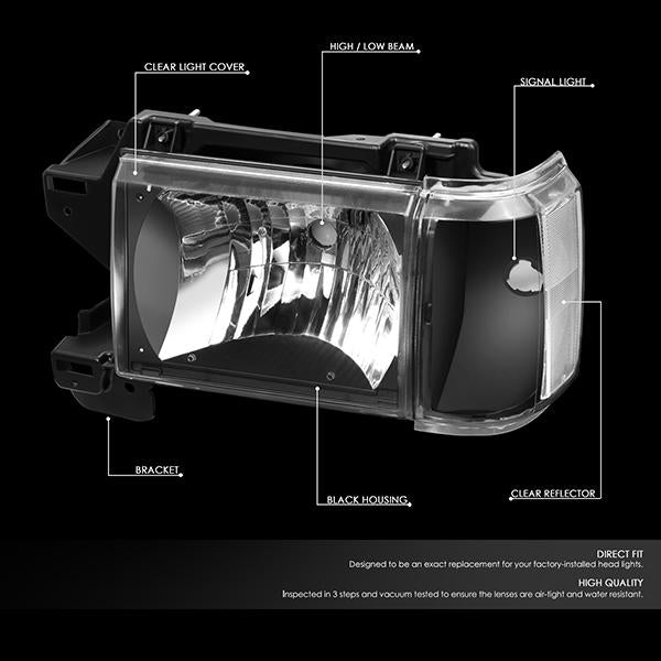 Nuvision Lighting, 87-91 Ford F150 F250 F350 Bronco Headlights - Black Housing Clear Corner