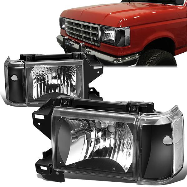 Nuvision Lighting, 87-91 Ford F150 F250 F350 Bronco Headlights - Black Housing Clear Corner