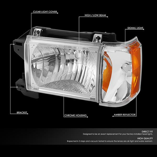 Nuvision Lighting, 87-91 Ford F150 F250 F350 Bronco Headlights - Chrome Housing Amber Corner