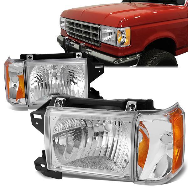 Nuvision Lighting, 87-91 Ford F150 F250 F350 Bronco Headlights - Chrome Housing Amber Corner