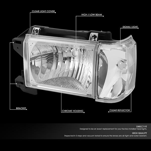 Nuvision Lighting, 87-91 Ford F150 F250 F350 Bronco Headlights - Chrome Housing Clear Corner