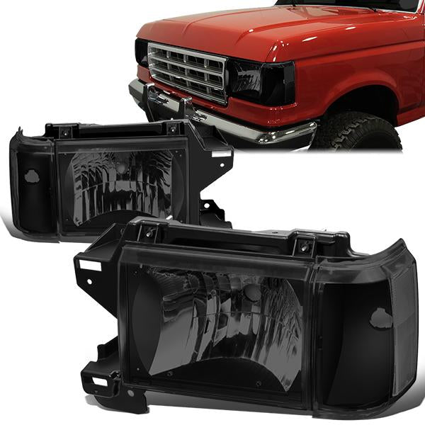 Nuvision Lighting, 87-91 Ford F150 F250 F350 Bronco Headlights - Tinted Housing Clear Corner