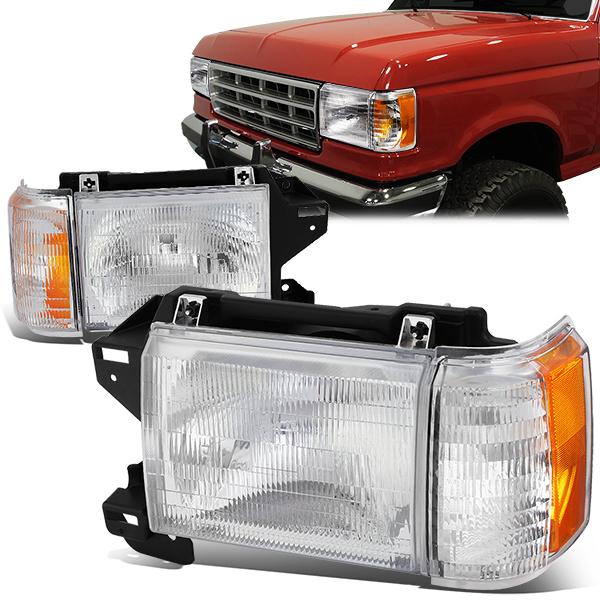 Nuvision Lighting, 87-91 Ford F150 F250 F350 Bronco Headlights+Corner Lamps - Factory Style