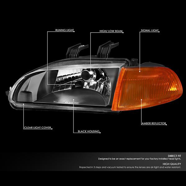 Nuvision Lighting, 92-95 Honda Civic Coupe/Hatchback Headlights - Black Housing Amber Corner