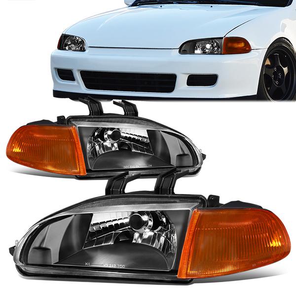 Nuvision Lighting, 92-95 Honda Civic Coupe/Hatchback Headlights - Black Housing Amber Corner