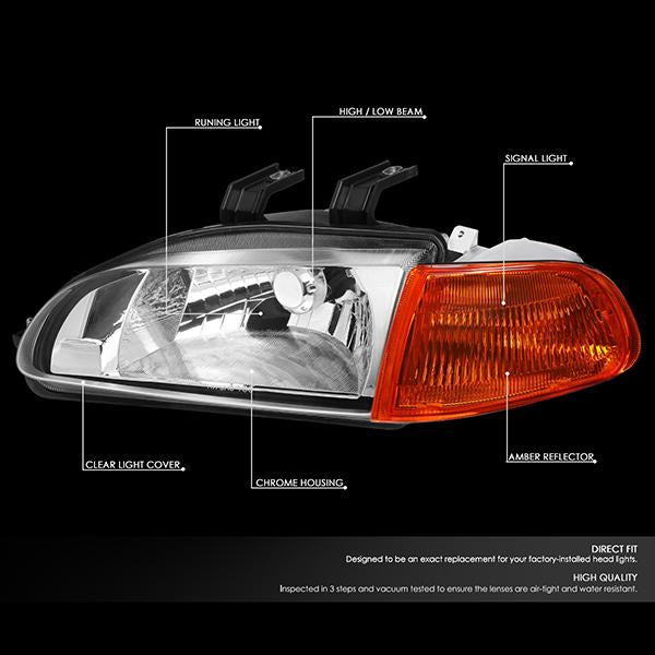 Nuvision Lighting, 92-95 Honda Civic Coupe/Hatchback Headlights - Chrome Housing Amber Corner