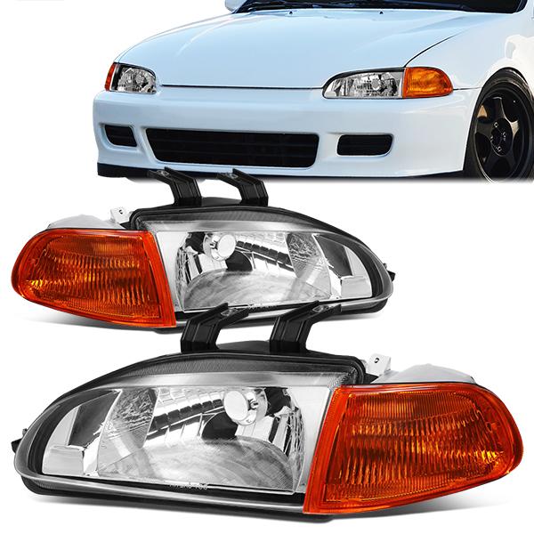 Nuvision Lighting, 92-95 Honda Civic Coupe/Hatchback Headlights - Chrome Housing Amber Corner