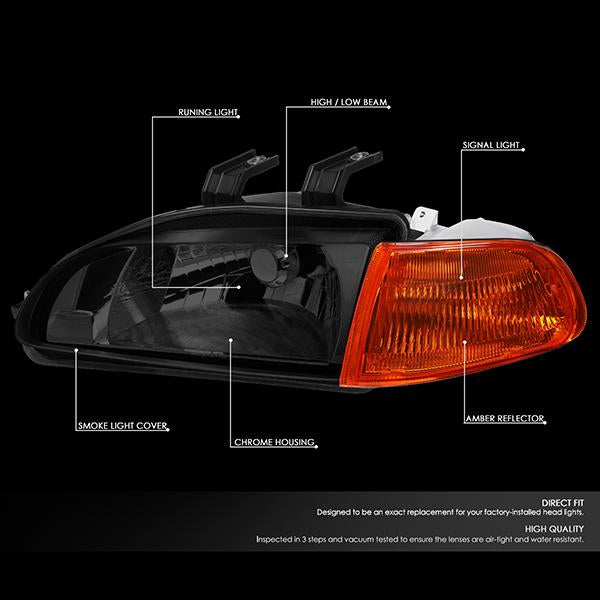 Nuvision Lighting, 92-95 Honda Civic Coupe/Hatchback Headlights - Smoked Housing Amber Corner