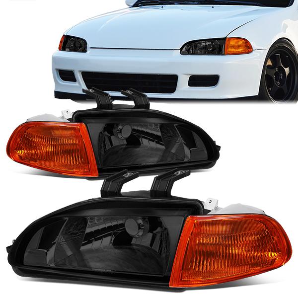 Nuvision Lighting, 92-95 Honda Civic Coupe/Hatchback Headlights - Smoked Housing Amber Corner