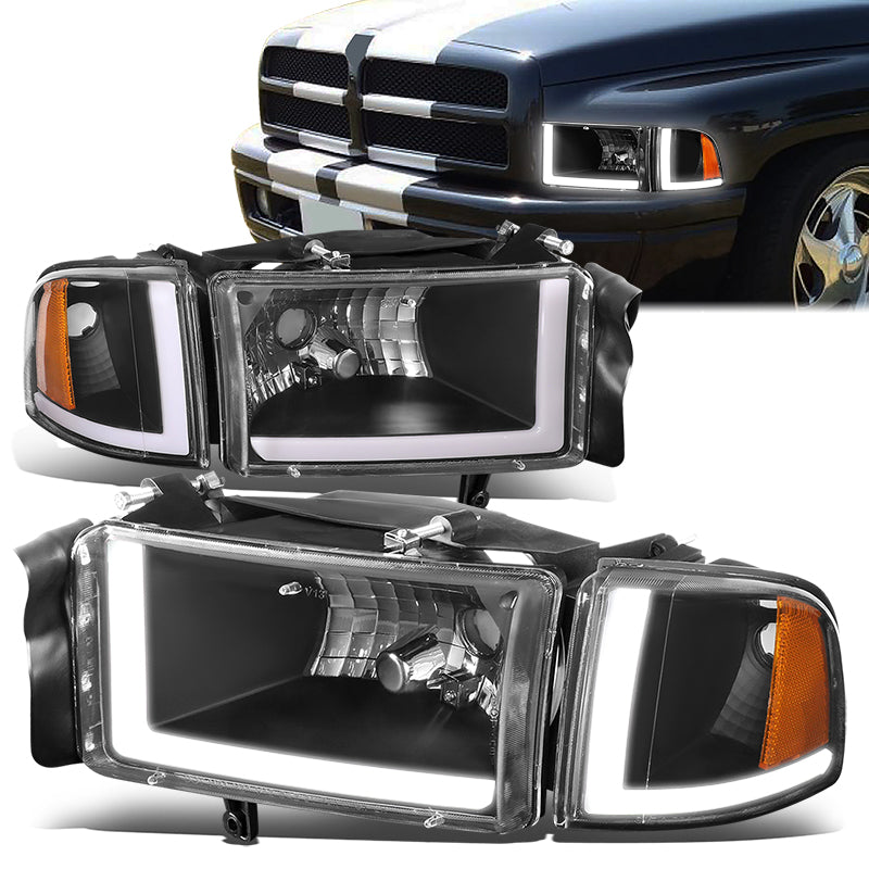 DNA Motoring, 94-02 Dodge Ram 1500 2500 3500 LED DRL Headlights - Black Housing Amber Corner