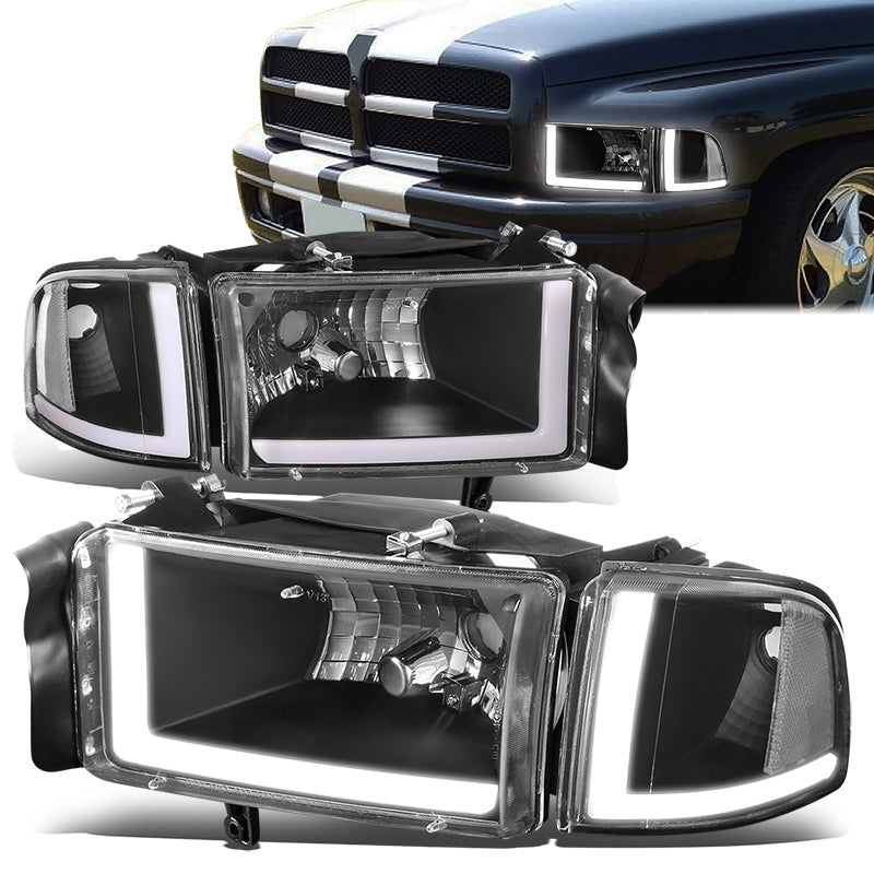 DNA Motoring, 94-02 Dodge Ram 1500 2500 3500 LED DRL Headlights - Black Housing Clear Corner