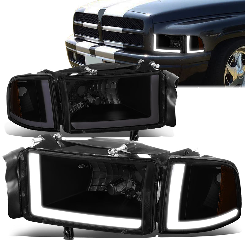 DNA Motoring, 94-02 Dodge Ram 1500 2500 3500 LED DRL Headlights - Smoked Housing Amber Corner