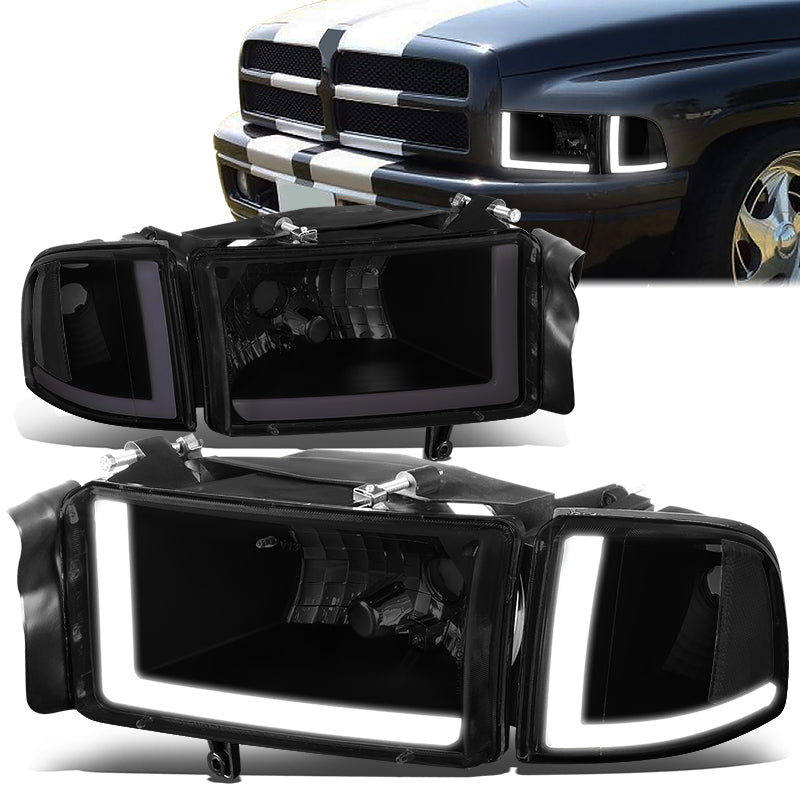 DNA Motoring, 94-02 Dodge Ram 1500 2500 3500 LED DRL Headlights - Smoked Housing Clear Corner