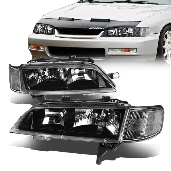 DNA Motoring, 94-97 Honda Accord Headlights - Black Housing Clear Corner