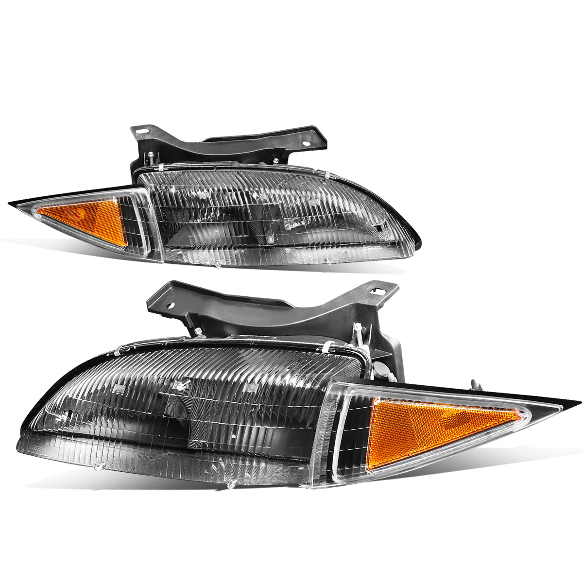 DNA Motoring, 95-99 Chevy Cavalier Headlights - Black Housing Amber Corner