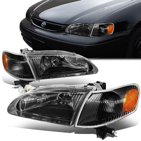 DNA Motoring, 98-00 Toyota Corolla Headlights - Black Housing Amber Corner