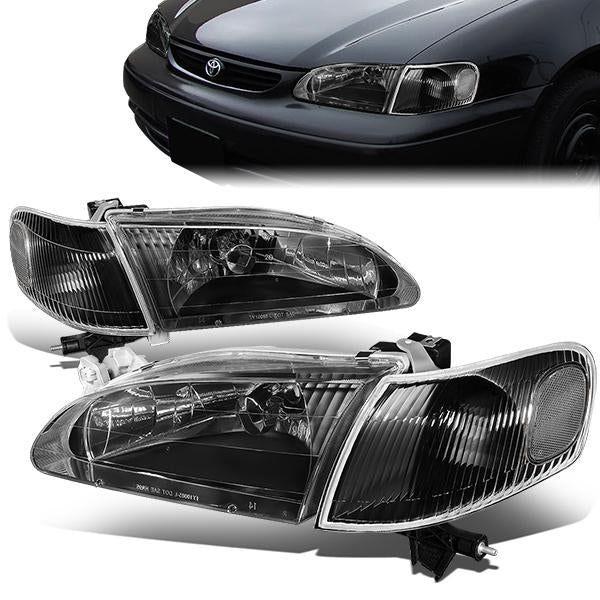 Nuvision Lighting, 98-00 Toyota Corolla Headlights - Black Housing Clear Corner