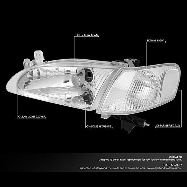 Nuvision Lighting, 98-00 Toyota Corolla Headlights - Chrome Housing Clear Corner