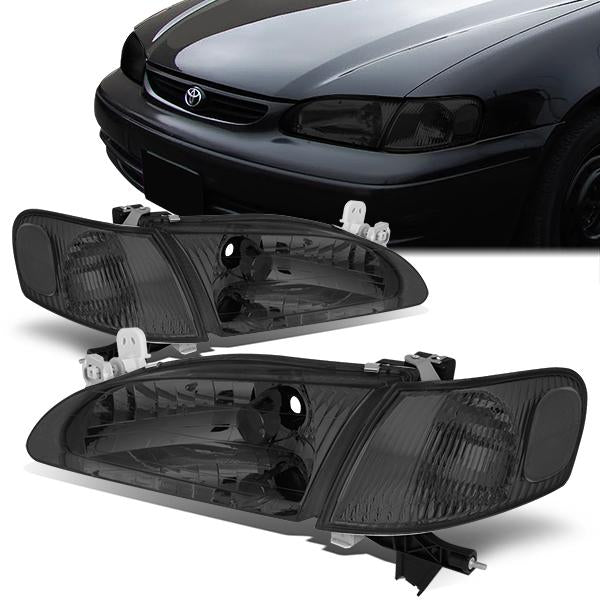 DNA Motoring, 98-00 Toyota Corolla Headlights - Smoked Housing Clear Corner