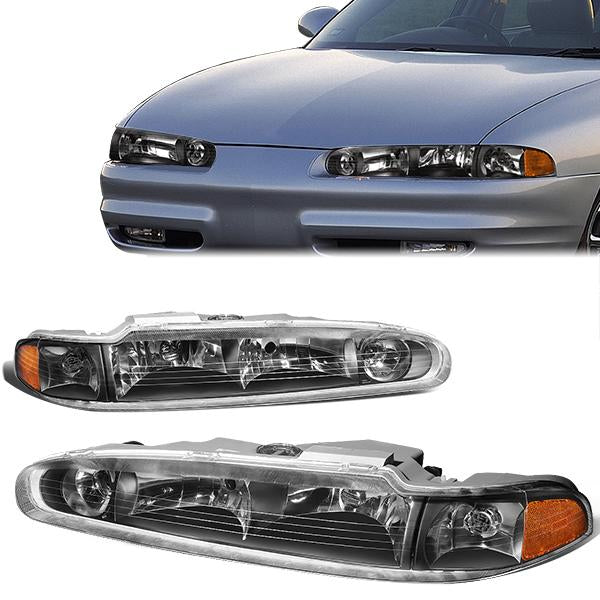 DNA Motoring, 98-02 Oldsmobile Intrigue Headlights - Black Housing Amber Corner