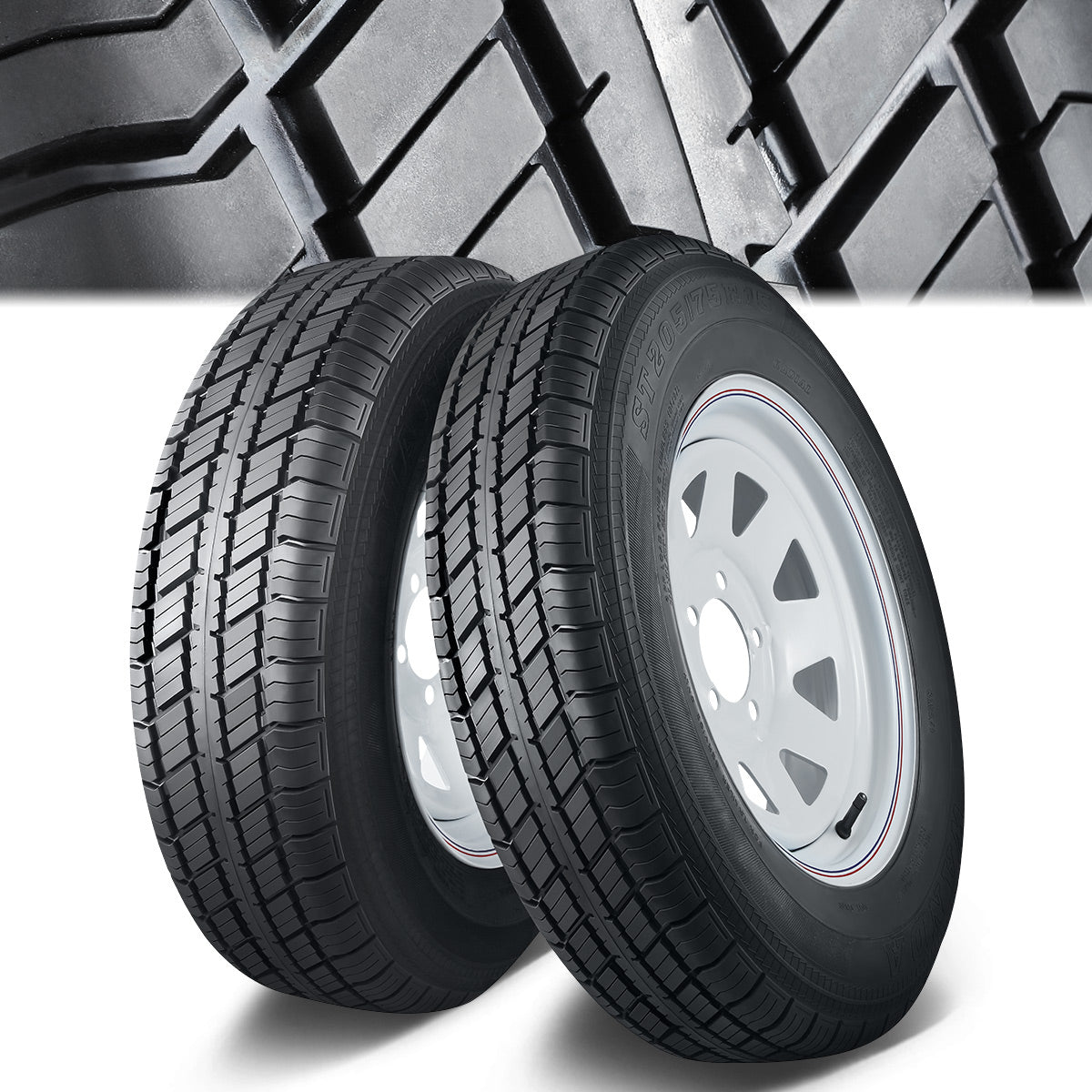 CAAP, A Pair of 15 in. Trailer Tire & Rim Assemblies - ST205/75R15 LRC