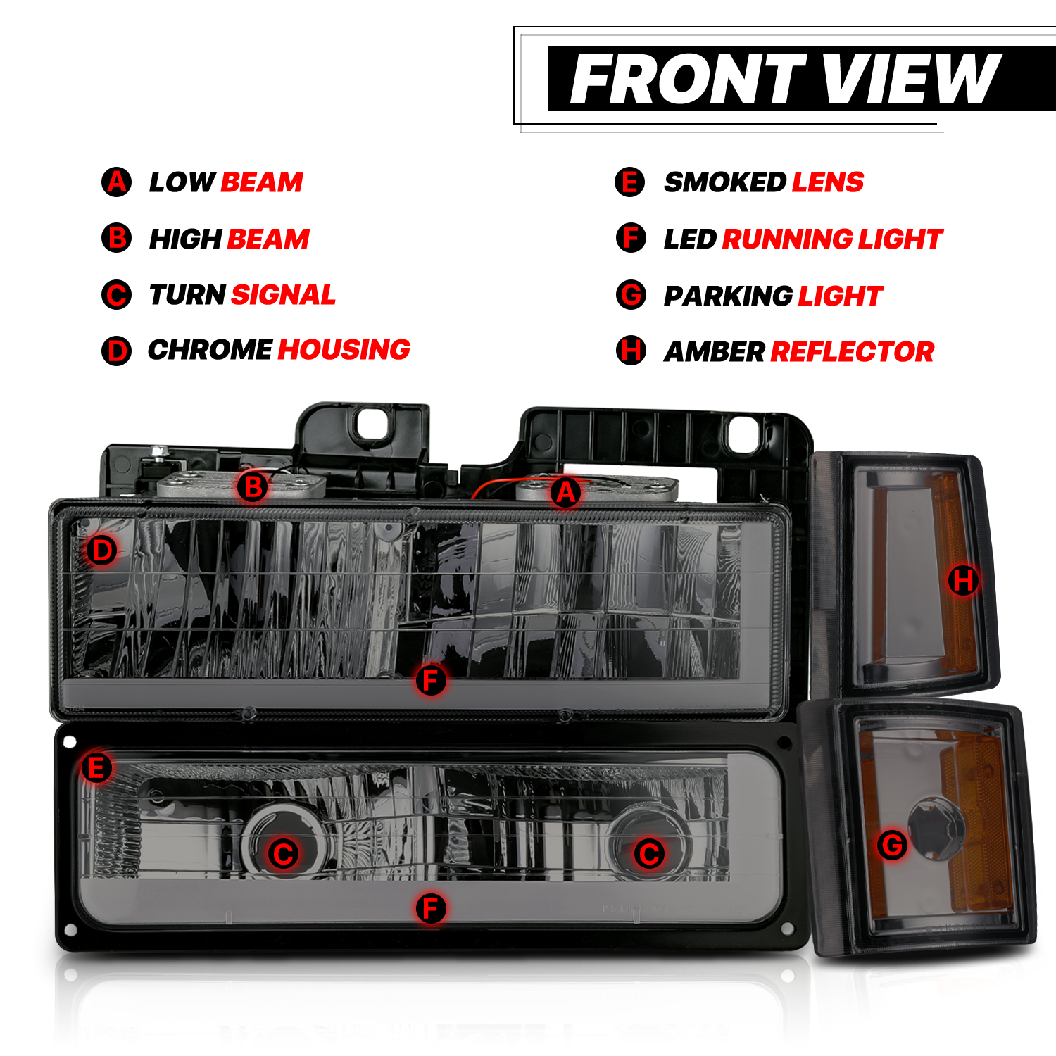 M-AUTO, M-AUTO® 8pcs Headlights w/LED DRL Strip (Smoked)94-00 GMC C/K C10 Pickup, Suburban