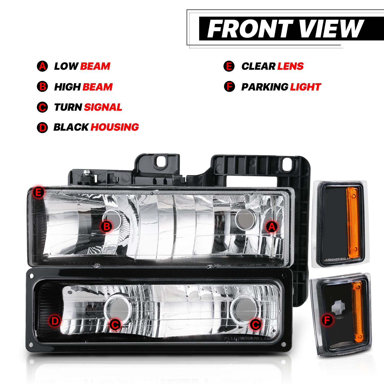 M-AUTO, M-AUTO® 8pcs Headlights+Corner/ Bumper Light (Black)88-93 Chevy C/K C10 Pickup, Suburban