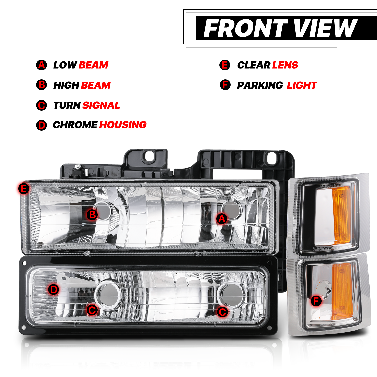 M-AUTO, M-AUTO® 8pcs Headlights+Corner/ Bumper Light (Chrome)94-00 Chevy C/K C10 Pickup, Suburban