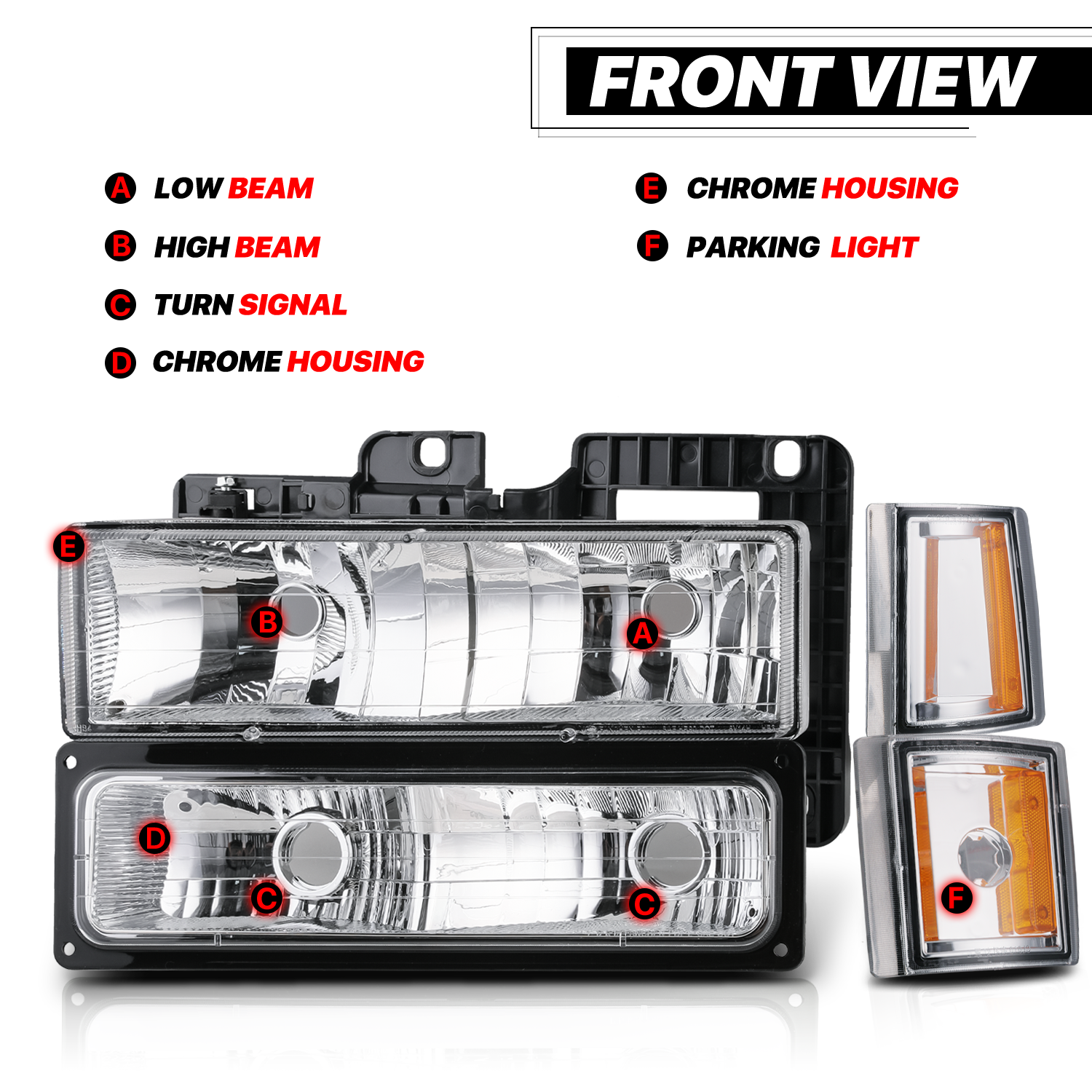 M-AUTO, M-AUTO® 8pcs Headlights+Corner/ Bumper Light (Chrome)94-00 GMC C/K C10 Pickup, Suburban