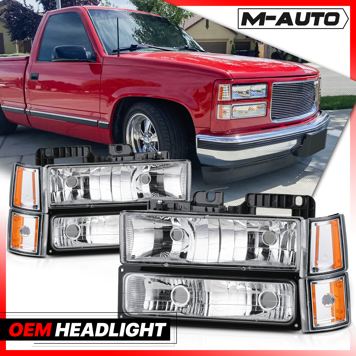 M-AUTO, M-AUTO® 8pcs Headlights+Corner/ Bumper Light (Chrome)94-00 GMC C/K C10 Pickup, Suburban