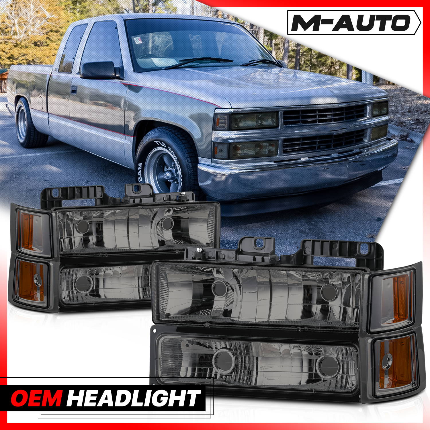 M-AUTO, M-AUTO® 8pcs Headlights+Corner/ Bumper Light (Smoked)94-00 Chevy C/K C10 Pickup, Suburban