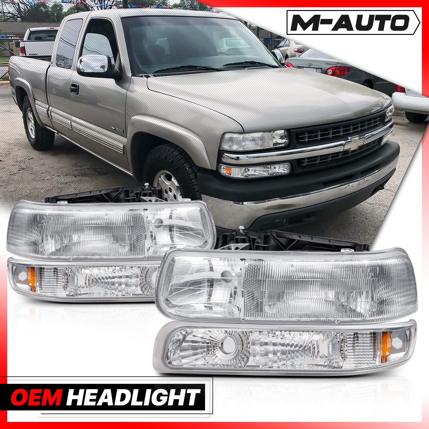 M-AUTO, M-AUTO® Factory Replacement Headlight 99-02 Chevy Silverado, 00-06 Suburban